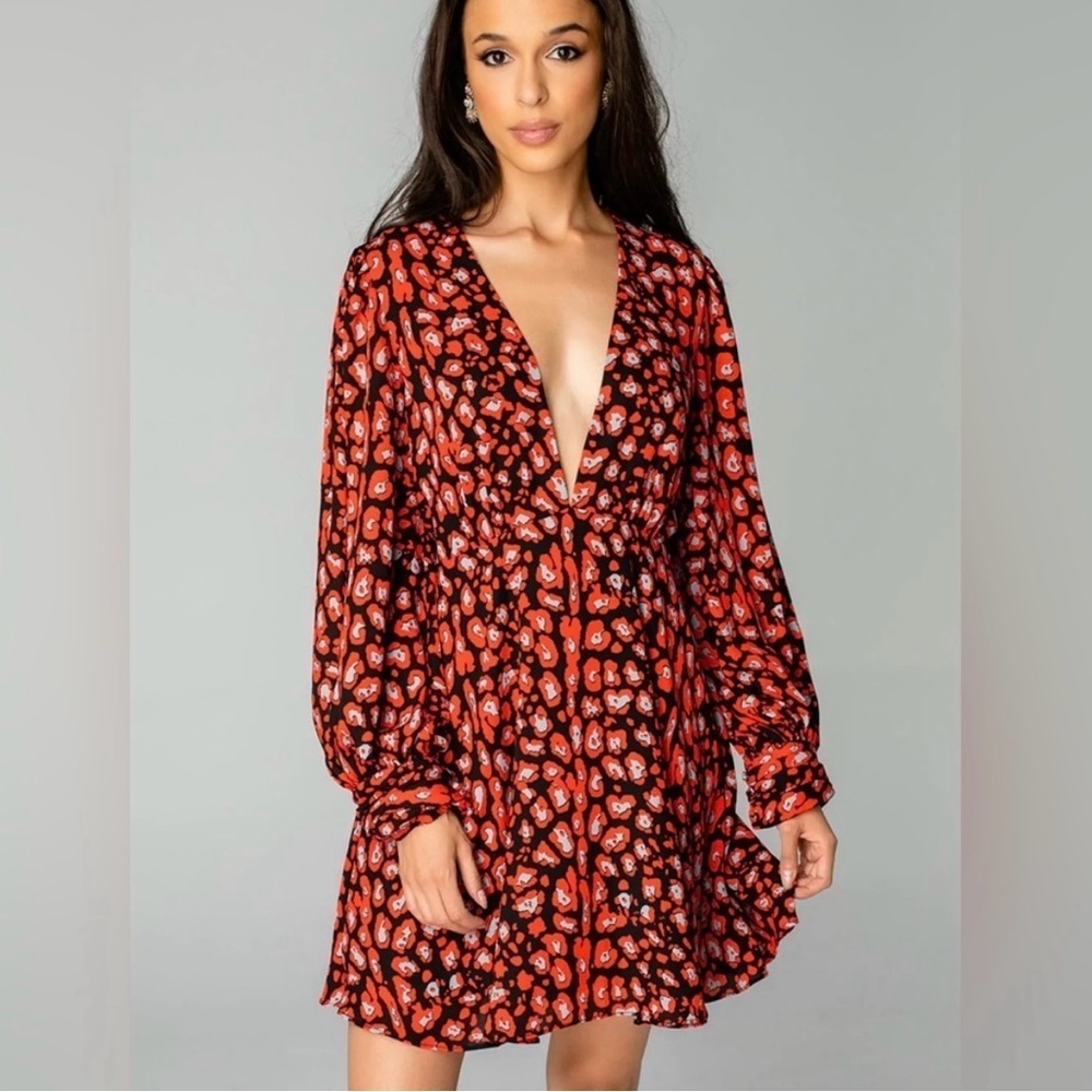 NWT Buddy Love Parker Deep V-Neck Dress - Red Cherry Bomb  Abstract Art To Wear